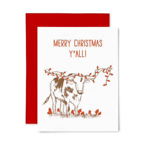 Longhorn Christmas | Holiday | Letterpress Greeting Card